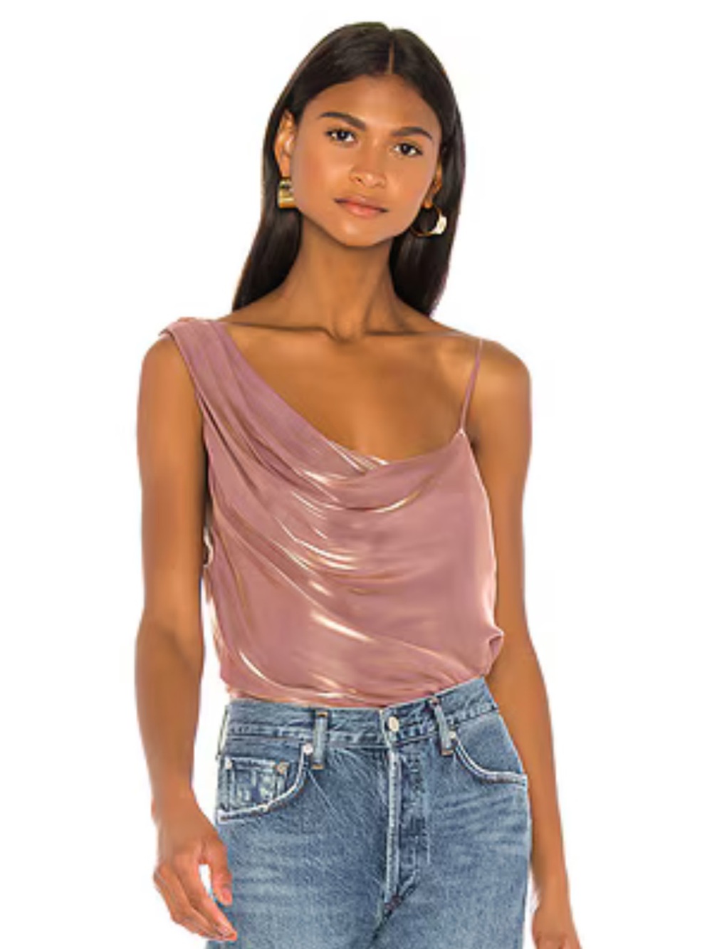 Free People Shimmy Shimmy Tank Pink One Shoulder Top Small Metallic Draped Y2K